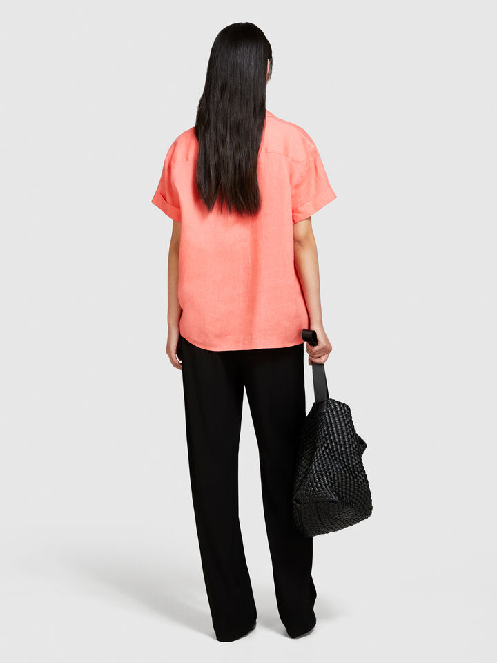 Short sleeve 100% linen shirt - women's shirts - Coral | Sisley image number 3
